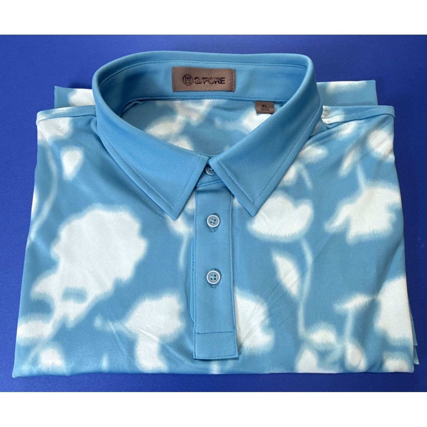 G/Fore Blur Floral Tech Jersey Polo Venetian Blue Mens Size Xl